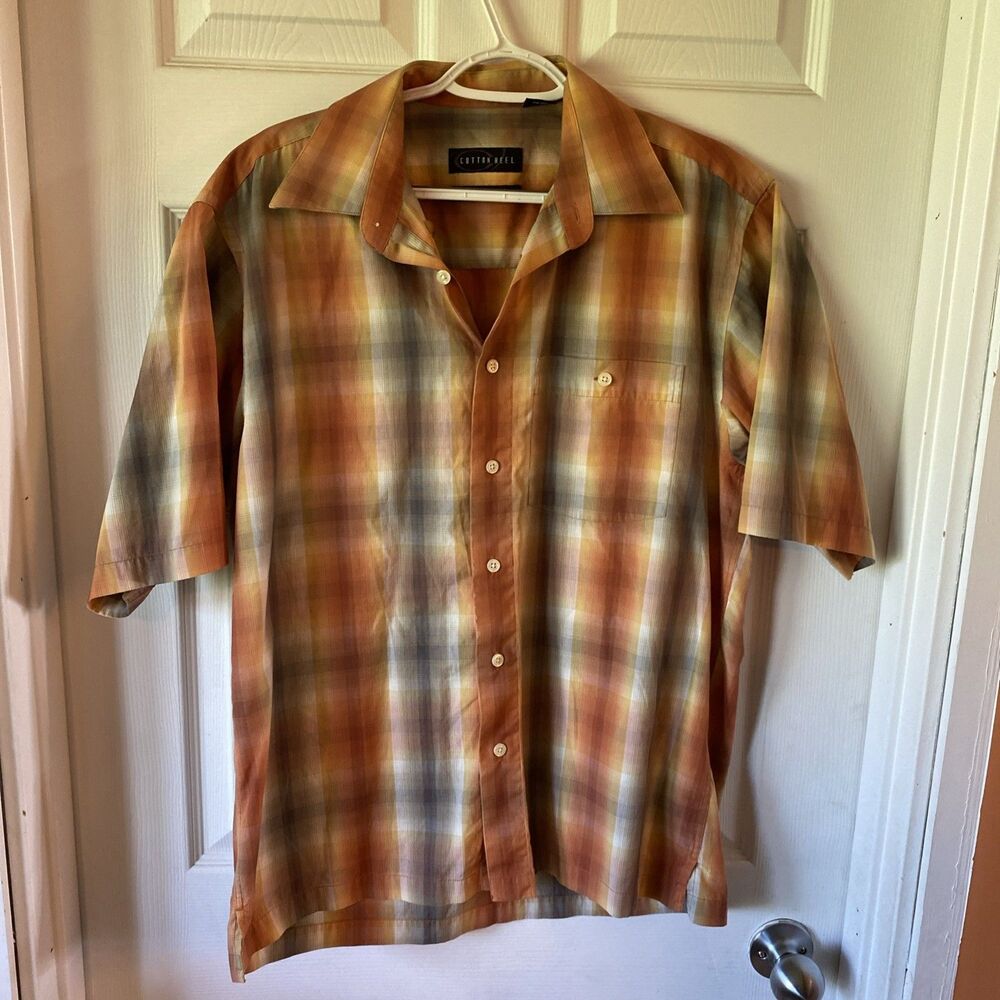 Cotton Reel Men’s Medium Plaid Button Up Short Sleeve Shirt